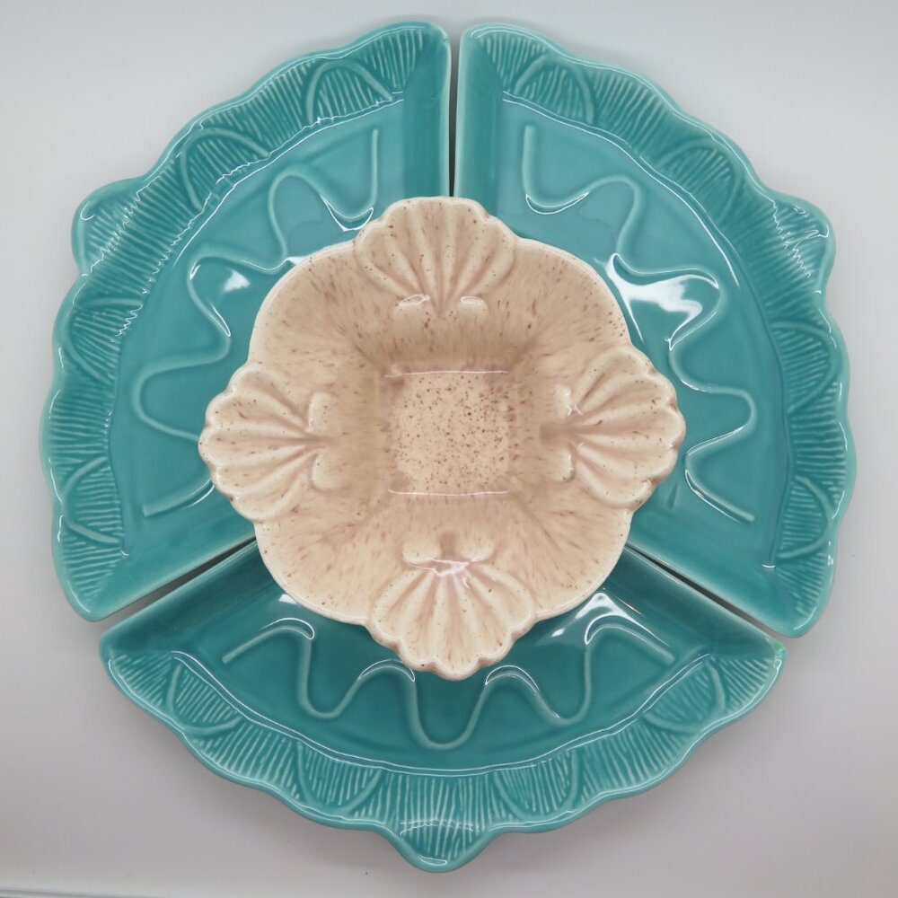 Vintage Ceramic Chip Dip Set CAL USA Trays Floral Bowl